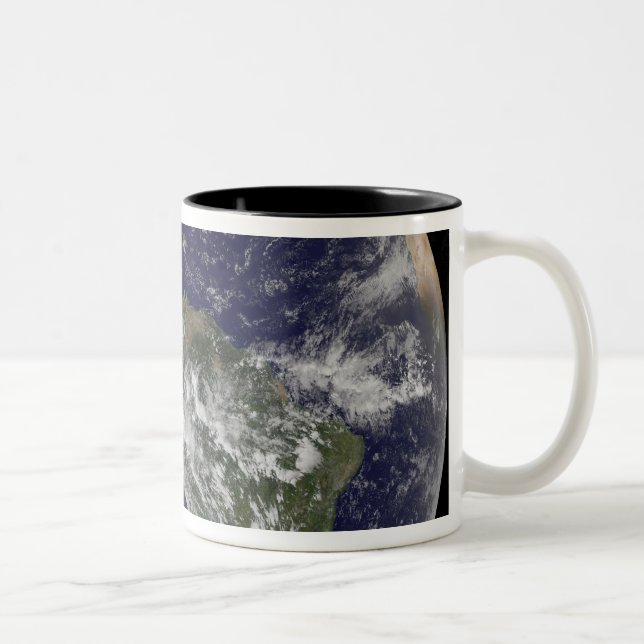 Full Earth showing North America and South Amer 6 Two-Tone Coffee Mug (Right)
