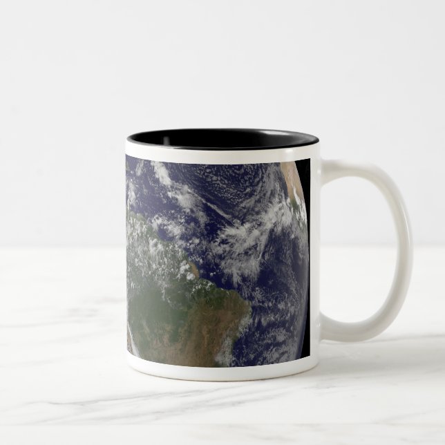 Full Earth showing North America and South Amer Two-Tone Coffee Mug (Right)