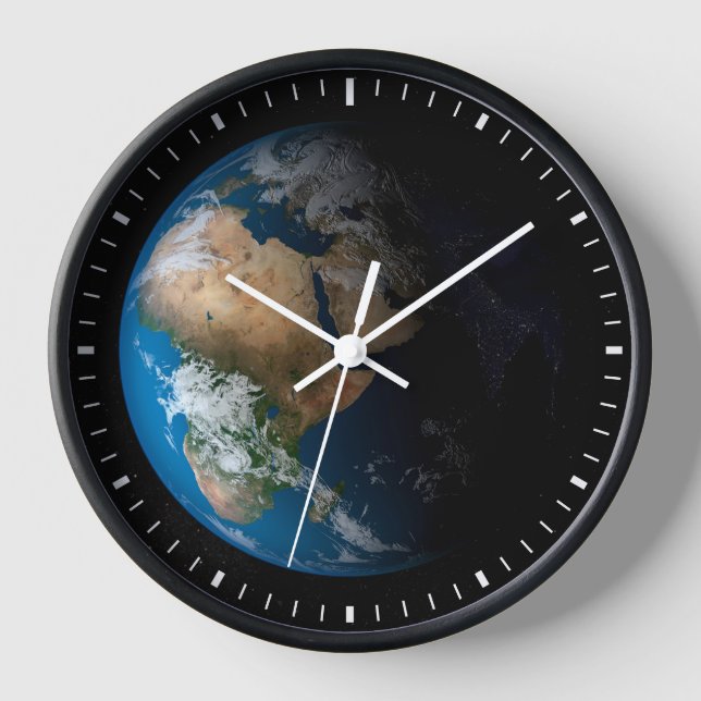 Full Earth Showing Simulated Clouds Over Africa. Clock (Front)