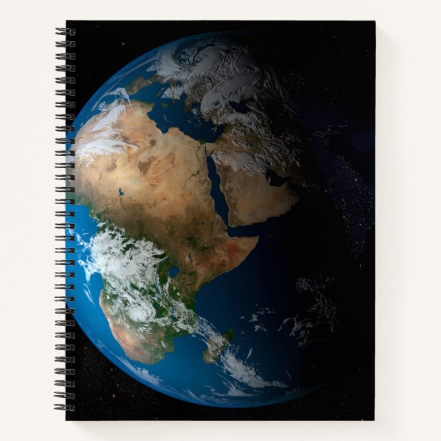 Full Earth Showing Simulated Clouds Over Africa. Notebook (Front)