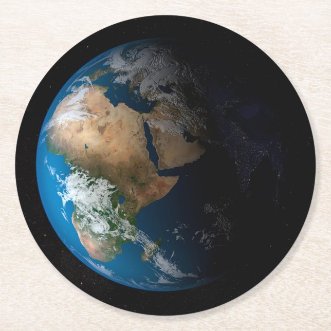 Full Earth Showing Simulated Clouds Over Africa. Round Paper Coaster (Front)