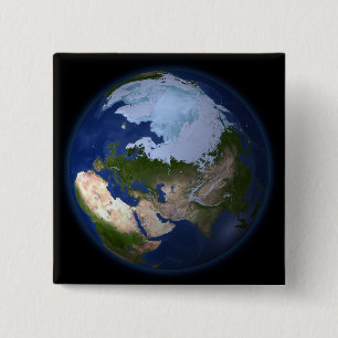 Full Earth showing the Arctic region 15 Cm Square Badge