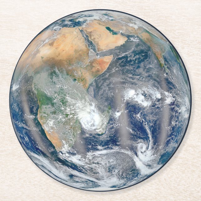 Full Earth Showing The Eastern Hemisphere. Round Paper Coaster (Front)