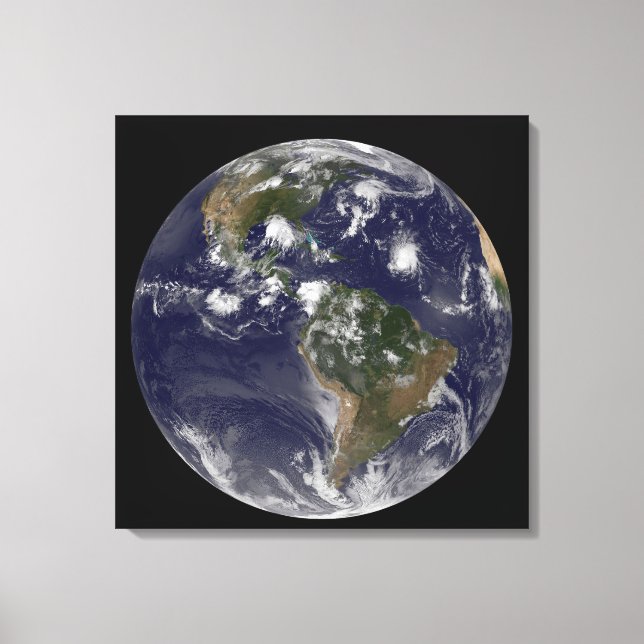 Full Earth Showing Tropical Storms In The Atlantic Canvas Print (Front)