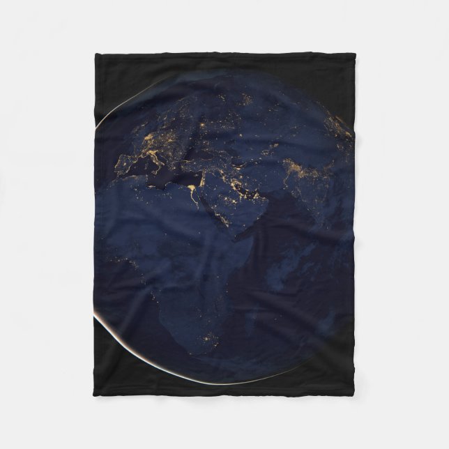 Full Earth With City Lights Fleece Blanket (Front)