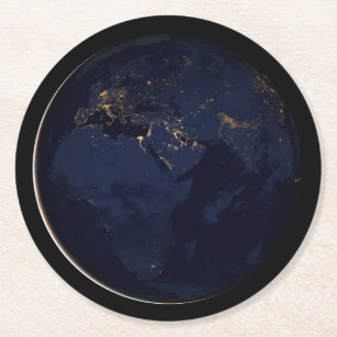 Full Earth With City Lights Round Paper Coaster