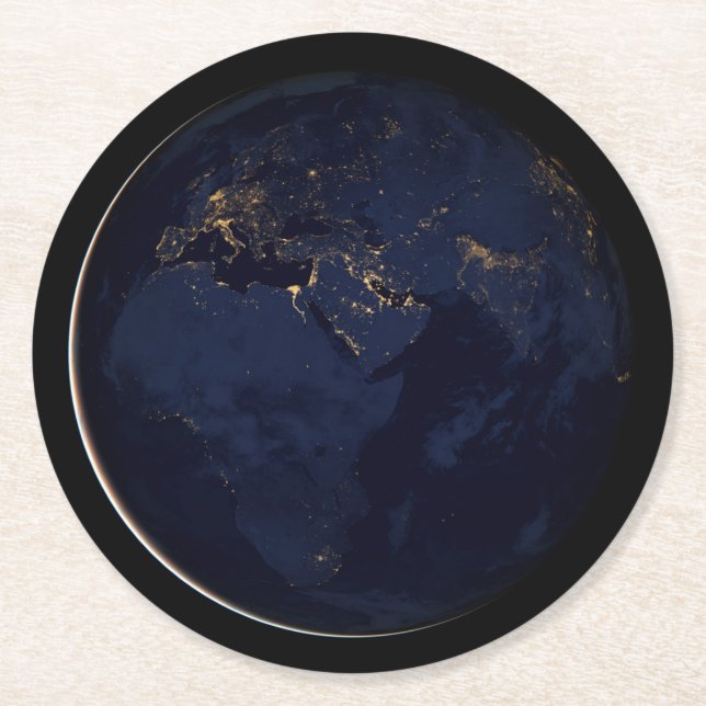 Full Earth With City Lights Round Paper Coaster (Front)