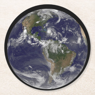 Full Earth With Hurricane Irene Over The Bahamas. Round Paper Coaster