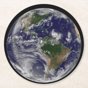 Full Earth With Tropical Storms In The Atlantic Round Paper Coaster