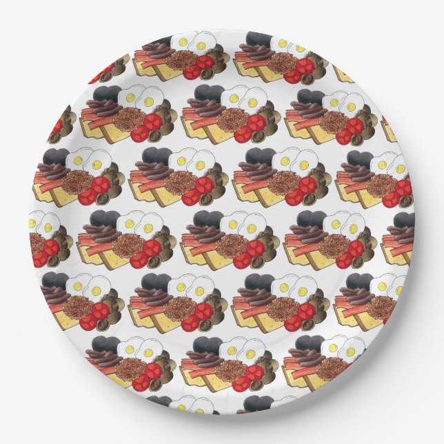 Full English Breakfast UK British Dining Room Pub Paper Plate (Front)