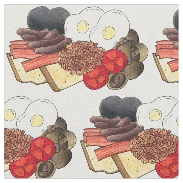 Full English Breakfast UK British Food Cuisine Fabric (Close Up)