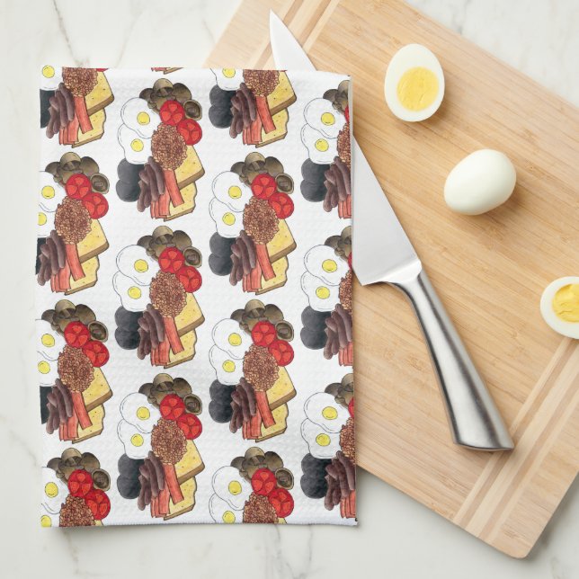 Full English Breakfast UK British Food Cuisine Tea Towel (Quarter Fold)