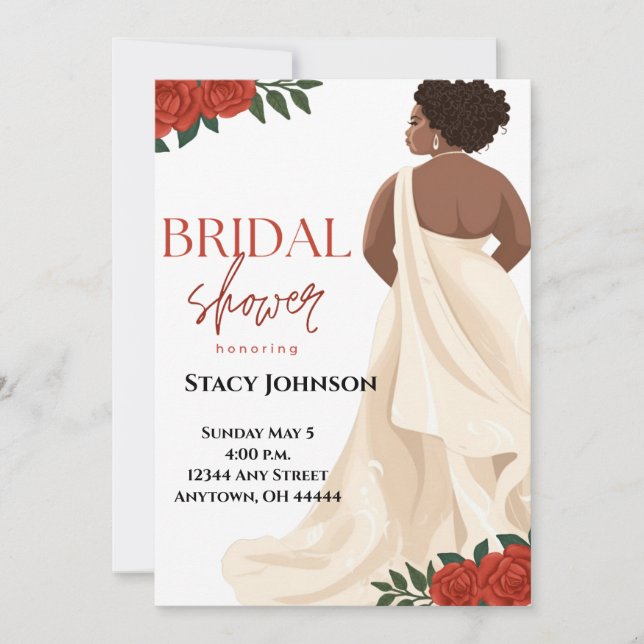 Full-Figured African-American Bride Bridal Shower Invitation (Front)