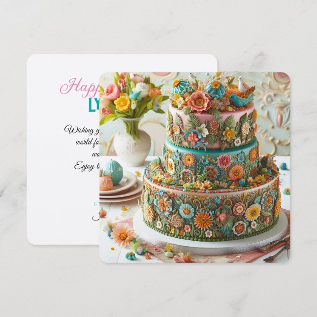 FULL FLORAL THEMED BIRTHDAY CAKE CARD (Front/Back)