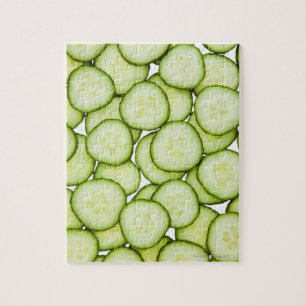Full frame of sliced cucumber, on white jigsaw puzzle
