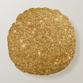 Full Gold Glitter ,Champagne Sparkle Luxury Bling Round Cushion