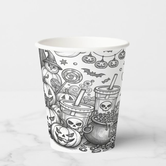 Full Halloween Background Ghosts Paper Cups (Front)
