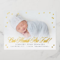 Full Hearts Foil Baby Birth Announcement Postcard