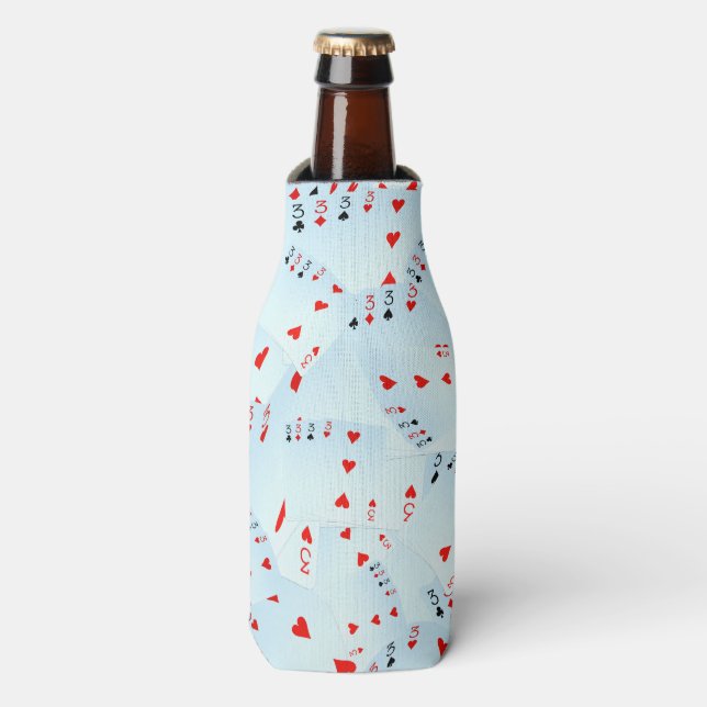 "Full House Frenzy: Scattered Quad Threes" Bottle Cooler (Bottle Front)