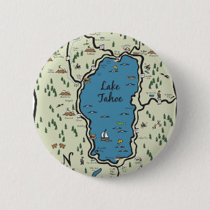 Full Lake Tahoe Area Map 6 Cm Round Badge