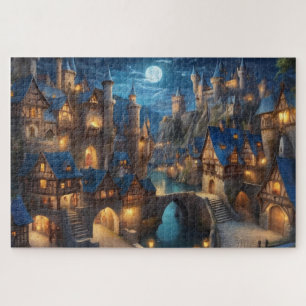 Full Moon Above Mediaeval City Jigsaw Puzzle