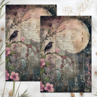 FULL MOON AND BIRD MIXED MEDIA DECOUPAGE