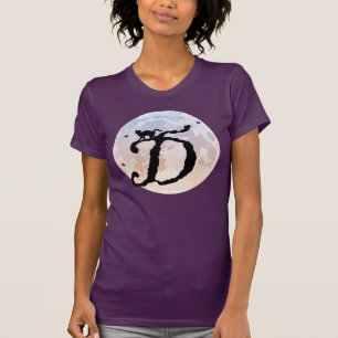 Full Moon and Cat D Initial Monogram T-Shirt
