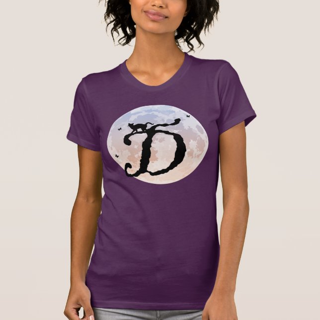Full Moon and Cat D Initial Monogram T-Shirt (Front)