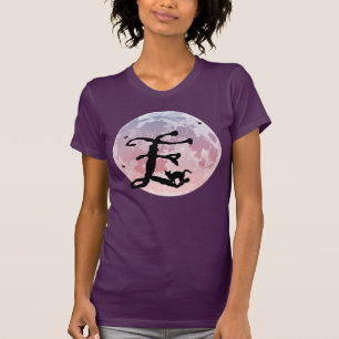 Full Moon and Cat E Initial Monogram T-Shirt