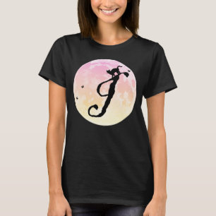Full Moon and Cat I Initial Monogram T-Shirt