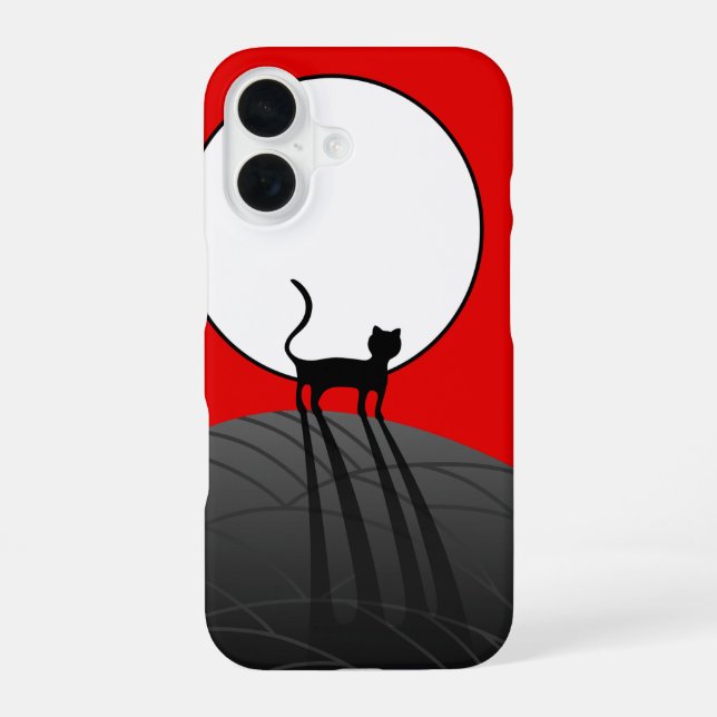 Full Moon and Cat iPhone 16 Case (Back)