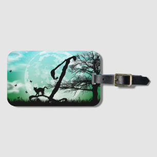 Full Moon and Cat J Initial Monogram Luggage Tag