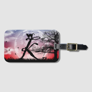 Full Moon and Cat K Initial Monogram Luggage Tag