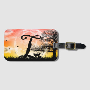 Full Moon and Cat L Initial Monogram Luggage Tag