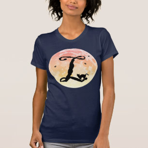 Full Moon and Cat L Initial Monogram T-Shirt