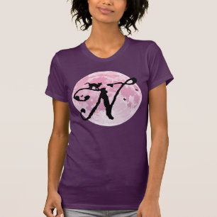 Full Moon and Cat N Initial Monogram T-Shirt