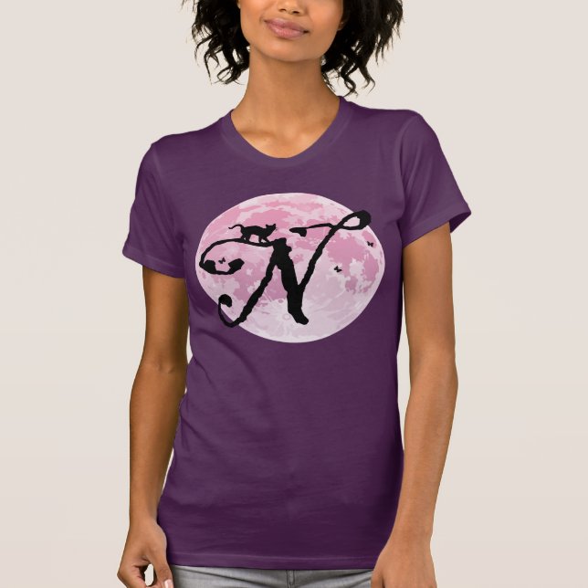 Full Moon and Cat N Initial Monogram T-Shirt (Front)