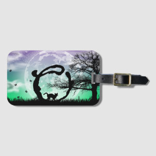Full Moon and Cat O Initial Monogram Luggage Tag