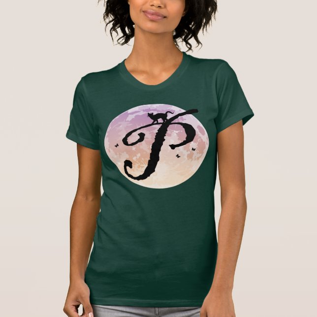 Full Moon and Cat P Initial Monogram T-Shirt (Front)
