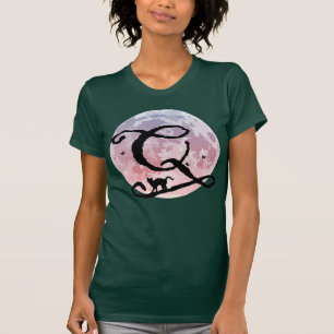 Full Moon and Cat Q Initial Monogram T-Shirt