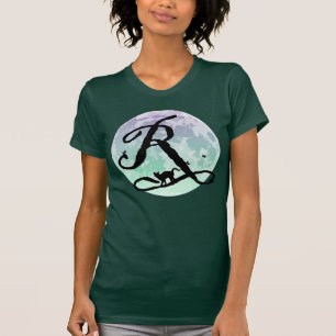 Full Moon and Cat R Initial Monogram T-Shirt