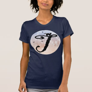 Full Moon and Cat T Initial Monogram T-Shirt