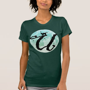 Full Moon and Cat U Initial Monogram T-Shirt