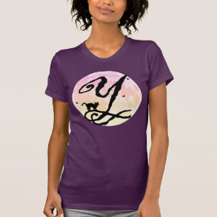 Full Moon and Cat Y Initial Monogram T-Shirt
