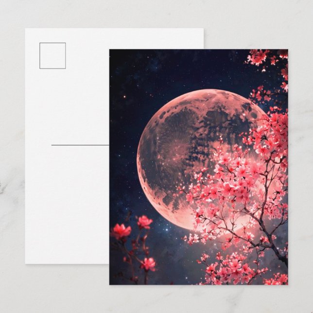 Full Moon and Cherry Blossoms Invitation – Elegant Postcard (Front/Back)