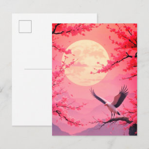 Full Moon and Cherry Blossoms Invitation – Elegant Postcard