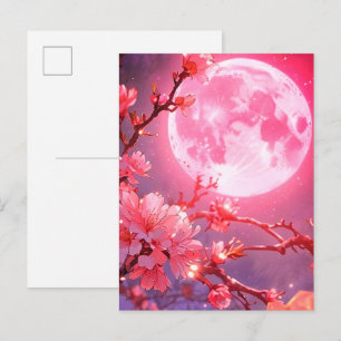 Full Moon and Cherry Blossoms Invitation – Elegant Postcard