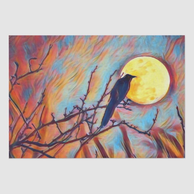 Full Moon and Crow Autumn Fall Digital Painting Tissue Paper (Front)