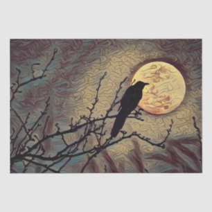 Full Moon and Crow Autumn Fall Digital Painting Tissue Paper