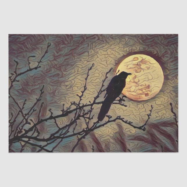 Full Moon and Crow Autumn Fall Digital Painting Tissue Paper (Front)